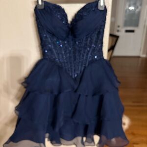Sherri Hill Strapless Navy Blue Dress